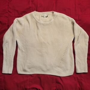 Lucky Brand White Cotton Sweater with Lace Up Detail on Back Size Small